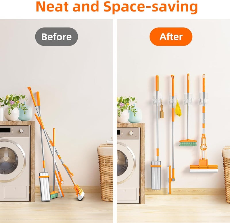 Batur 8 PackBroom Holder Wall Mount, New Version Adhesive Mop and Broom Holder Wall Mount, Super Anti-Slip Broom Hanger Mop Organizer Wall Hanging for Bathroom, Kitchen, Laundry Room - Image 3